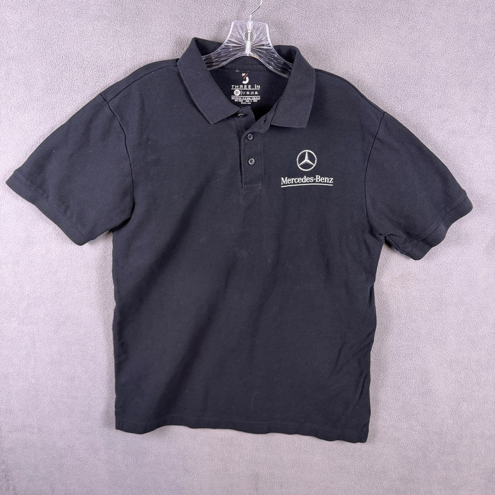 Mercedes Benz Mens Polo Three In Shirt M Black Short Sleeves Embroidered Logo